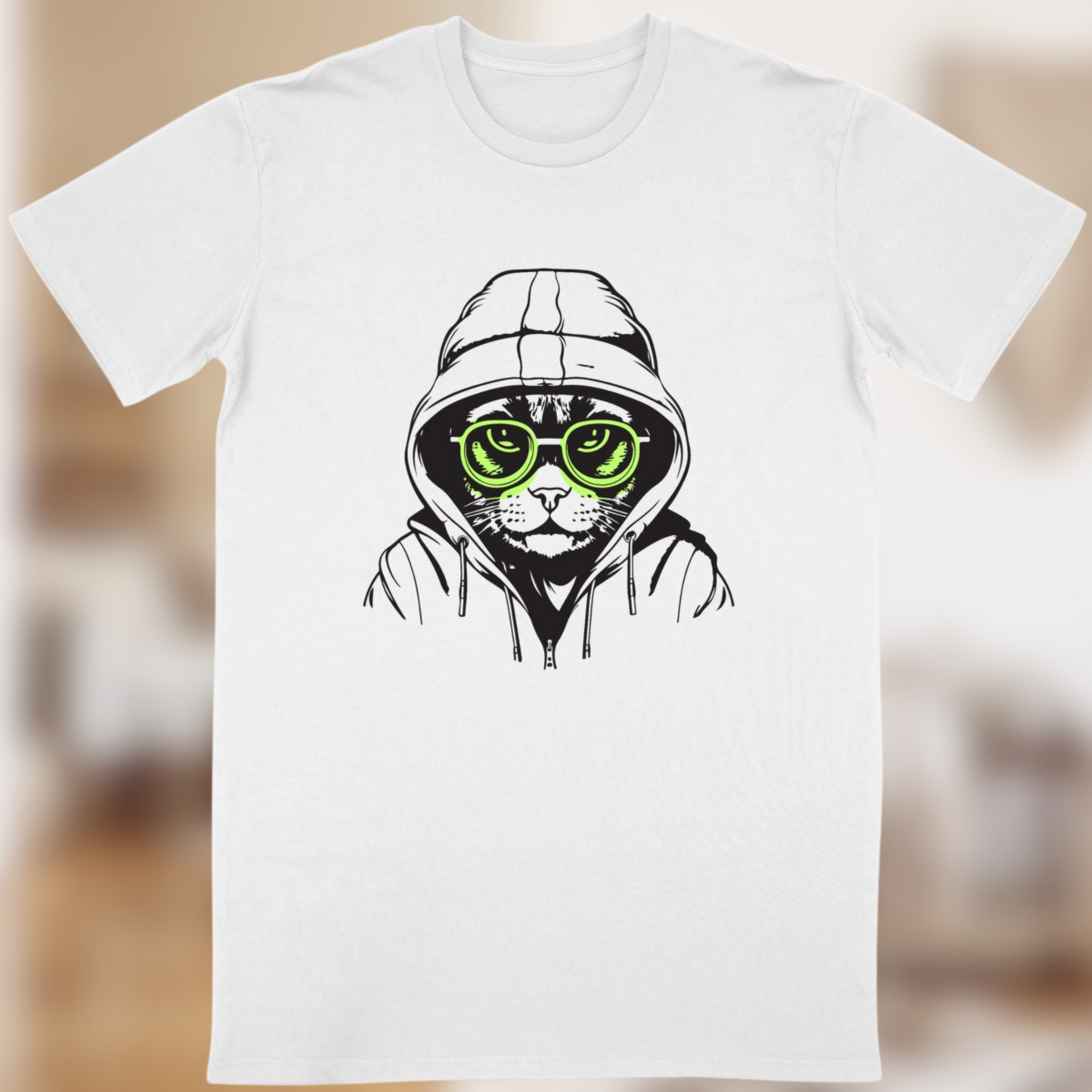T-shirt “Street Cat” – Style félin & lunettes qui flashent 😼🟢