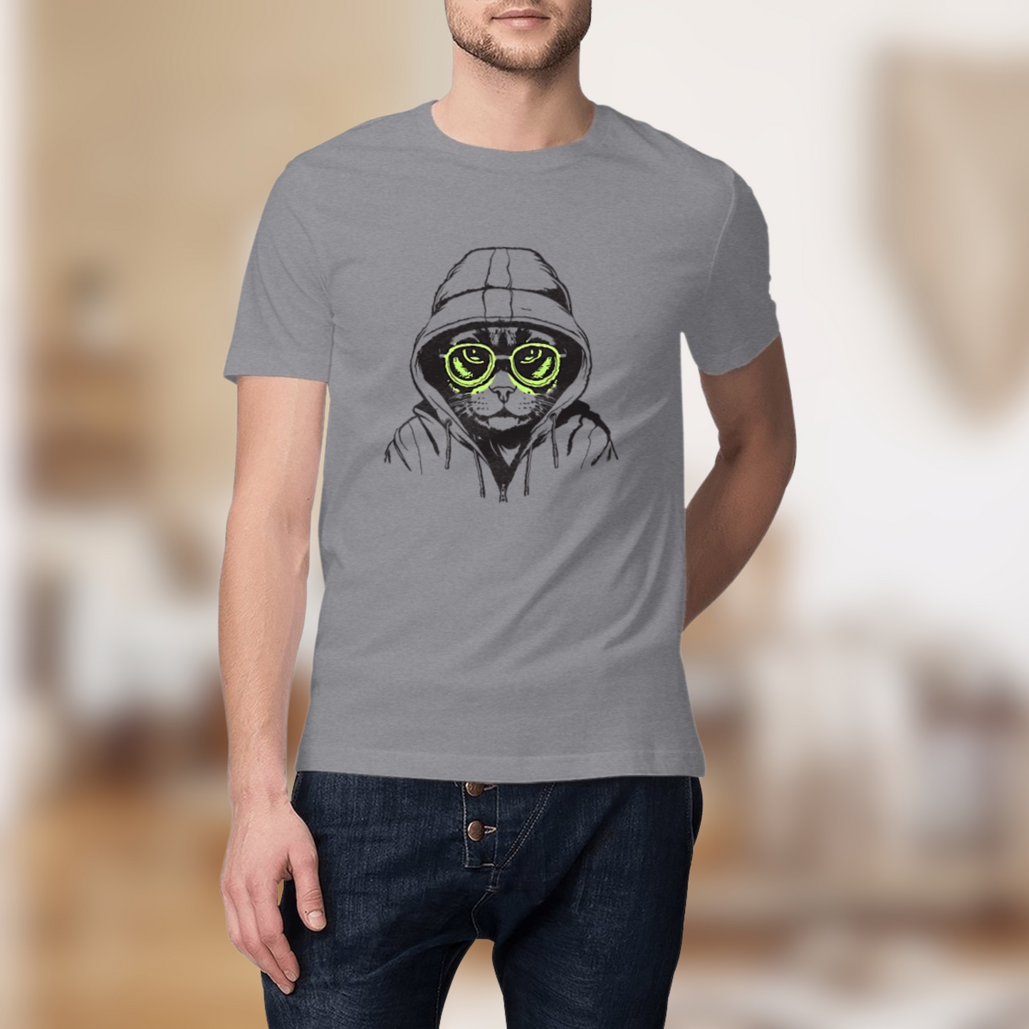 T-shirt “Street Cat” – Style félin & lunettes qui flashent 😼🟢