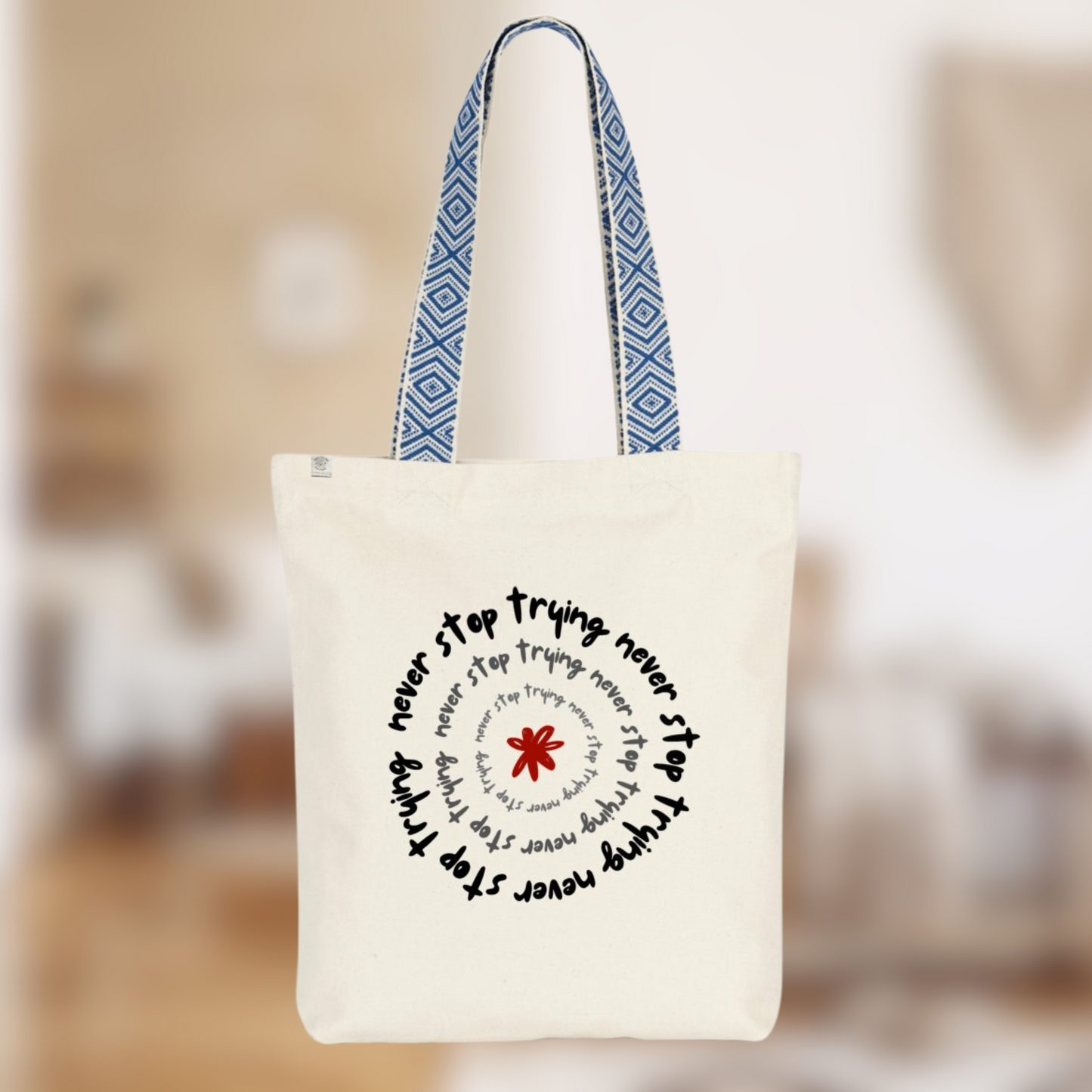 Totebag en toile recyclée – “Never Stop Trying”🌱👜