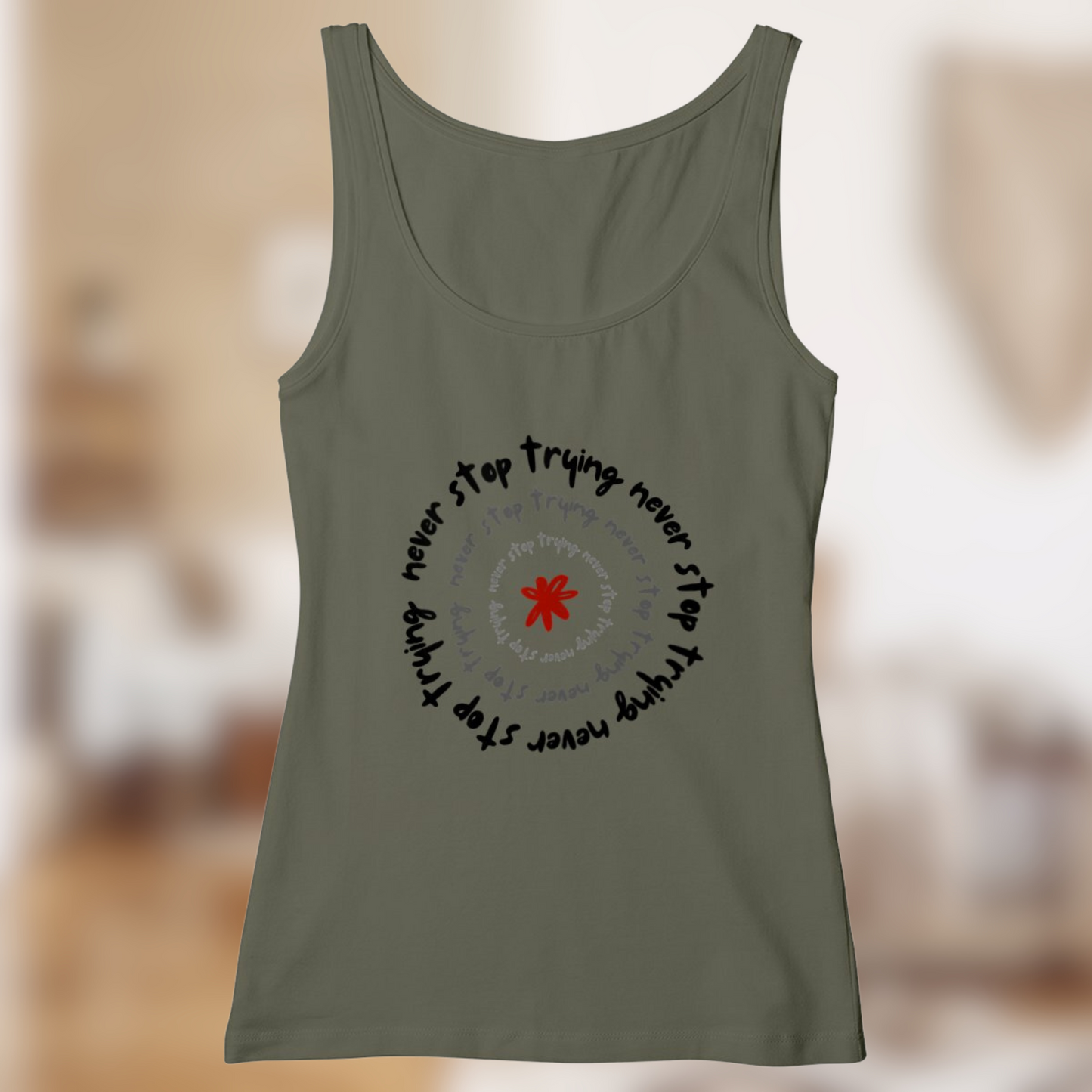 Débardeur “Never Stop Trying” – Force douce & message affirmé🌀💪