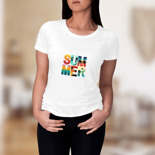 T-shirt Femme "Summer" – Ambiance tropicale, silhouette ensoleillée🌴☀️
